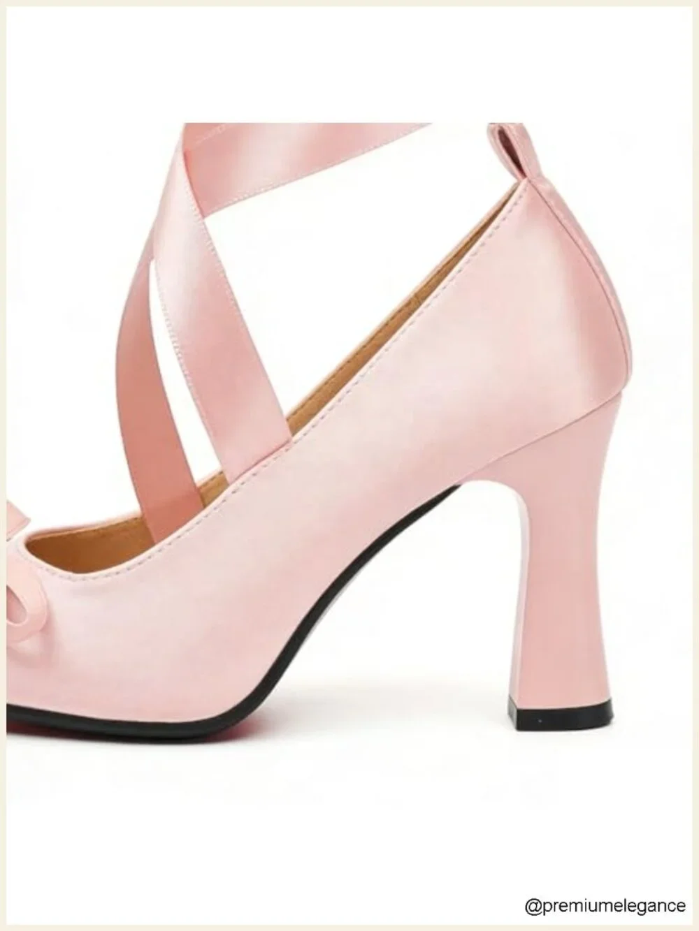 Satin Ballet Heels Bow Pumps Lace Up Chunky Block High Heeled Square Toe Party